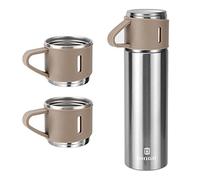 Vacuum Insulated Flask 500ml/16.9oz Stainless Steel Thermo Bottle with Cup for Coffee Water Hot and Cold Drink Flasks.(Brown,Set)