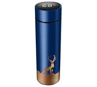 Vacuum Insulated Flask 500ml, LED Intelligent Temperature Display Smart Water Cup, Stainless Steel Elk Print Thermal Cup, Double Wall Vacuum Insulated Bottle, Stainless Steel Drink Flasks Gift (Blue)