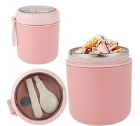 Vacuum Insulated Food Container, 530ml Thermal Box Wide Mouth Food Jar with Foldable Spoon 304 Stainless Steel Meal Thermoses with Silicone Handle for Hot Food (Pink), HYT9883