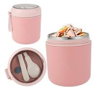 Vacuum Insulated Lunch Box Bento Box 530ml Food Thermos for Hot Food Wide Mouth Jar with Foldable Spoon Portable Lunch Thermal Insulated for School Office Work (Pink)