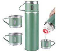 Vacuum Insulated Water Bottles, 500ml/17.6oz Stainless Steel Travel Mug with 3 Covers, Water Bottle & Cool Water Bottle Cup Set for Water Coffee Tea (Green)