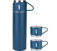 Vacuum Insulated Water Bottles, 500ml/17.6oz Stainless Steel Travel Mug with 3 Covers, Water Bottle & Cool Water Bottle Cup Set for Water Coffee Tea (Blue)