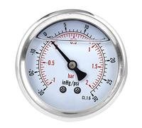 Vacuum Pressure Gauge, Axial Oil Filled Design, Stainless Steel Casing, Brass Connector, 1/4 BSP, for HVAC, Mining, Healthcare, Home Heating