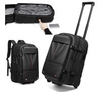 Vacuum Rolling Backpack Travel with One-Click Compression, Airline Approved Carry On Luggage with TSA Lock, 17 Inch Roller Suitcase Laptop Bag with USB Charging Port for Business Trips,Outdoor