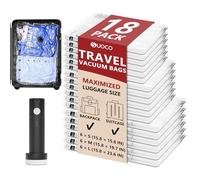 Vacuum Seal Bags for Travel with Rechargeable Pump, 18 Pack Carry on Compression Packing Bags for Luggage, Backpack and Suitcase, Space Saver Storage Organizer for Clothing Clothes