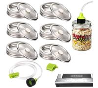 vacuum seal mason jar lids for Bonsenkitchen Vacuum Sealer, Vacuum Seal Lid for 70mm Kilner Preserve Jar,6 set stainless Steel Lids +Accessory Hose