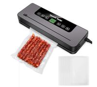 Vacuum Sealer Machine, 5-In-1 Multi Modes Vac Pack Machine Set with Cutter, Purple Light Function, 30cm Seam with 10 Bags for Preserving Meat, Fish, Fruits, and Vegetables, Black