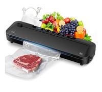 Vacuum Sealer Machine, 75kPa Food Vacuum Sealer with Cutter, Compact 6-IN-1 Automatic Vac Packing Machine for Dry & Moist Food Sealer with 10 Pre-cut Bags and Hose