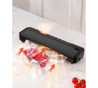 Vacuum Sealer Machine, 75kPa Food Vacuum Sealer with Cutter, Compact 6-IN-1 Automatic Vac Packing Machine for Dry & Moist Food Sealer with 10 Pre-cut Bags and Hose