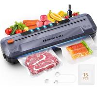 Vacuum Sealer Machine, One-Touch Automatic Food Vacuum Sealer Machine 5 Modes with 15 Sealer Bags and Built-in Cutter, Vacuum Food Sealer Vac Pack Machine for Sous Vide Cooking Dry & Moist Foods
