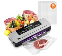 Vacuum Sealer Machine with 50 Vacuum Bags, 6 in 1 Food Vacuum Sealer with Intelligent Display and Built-In Cutter, for Keeping Meat Vegetables Snacks Fruits Grains Fresh