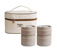 Vacuum Stainless Steel Leak Proof and Insulated Stainless Steel Three-Layer Lunch/Snack Box (with Insulation Bag), Suitable for Bringing Food to Office, Picnics (4, Dark Coffee Color)