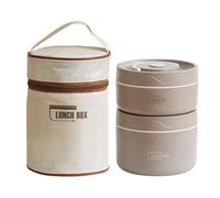 Vacuum Stainless Steel Leak Proof and Insulated Stainless Steel Three-Layer Lunch/Snack Box (with Insulation Bag), Suitable for Bringing Food to Office, Picnics (2, Dark Coffee Color)