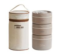 Vacuum Stainless Steel Leak Proof and Insulated Stainless Steel Three-Layer Lunch/Snack Box (with Insulation Bag), Suitable for Bringing Food to Office, Picnics (3, Dark Coffee Color)