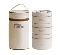 Vacuum Stainless Steel Leak Proof and Insulated Stainless Steel Three-Layer Lunch/Snack Box (with Insulation Bag), Suitable for Bringing Food to Office, Picnics (3, Beige)