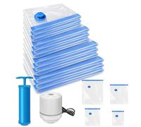 Vacuum Storage Bags, 12-Pack (3Jumbo, 3Large, 3Medium, 3Small) Reusable Space Saver Bags Vacuum Compression Zipper Storage Bags with Airtight Valve, Hand Pump and Electric Pump 20S Fast Compression