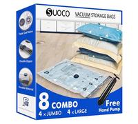 Vacuum Storage Bags (4 Jumbo, 4 Large), Space Saver Bags with Travel Hand Pump, Compression Airtight Sealer Bags for Clothes, Bedding, Pillows, Comforters, Blankets