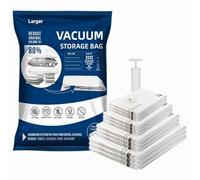 Vacuum Storage Bags, 6 Pack Clear Plastic Space Saver Bags with Hand Pump, Reusable Rectangular Bags for Clothes Storage, S M L XL Sizes (L)