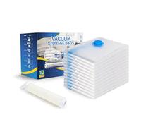 Vacuum Storage Bags for Clothes, Bedding, Duvets and Blankets, Heavy-Duty Space Saver Compression Bags with Airtight Double-Zip Seal, Leak-Proof Reusable Design, Hand Pump Included (12 Jumbo-100x70cm)