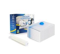 Vacuum Storage Bags for Clothes, Bedding, Duvets and Blankets, Heavy-Duty Space Saver Compression Bags with Airtight Double-Zip Seal, Leak-Proof Reusable Design, Hand Pump Included (8 Jumbo-100x70cm)