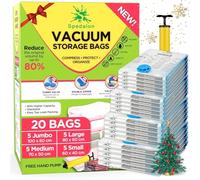 Vacuum Storage Bags - Pack of 20 (5 Jumbo + 5 Large + 5 Medium + 5 Small) ReUsable with free Hand Pump for travel packing | Best Sealer Bags for Clothes, Duvets, Bedding, Pillows, Blankets, Curtains