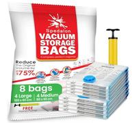 Vacuum Storage Bags - Pack of 8 (4 Large + 4 Medium) Reusable Space Savers with Free Hand Pump for Travel Packing - Best Seal Bags for Clothes, Comforters, Pillows, Curtains, Blankets