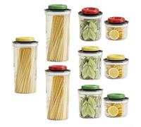 Vacuum storage container for grains and cereals with press-type sealing mechanism, providing freshness lock, leak-proof security, and smooth pouring (Red - 550ml)