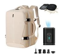 Vacuum Travel Backpack with Vacuum Pump, Expandable Compression Backpack, Airline Carry-On Bag with 180° Opening, Dry Separation, Vacuum Suitcase for Travel, Business Trip, Camping (Off-white)