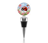 Vacuum Wine Stoppers Stainless Steel Cartoon Ladybug Flower Wine Bottle Stopper with Silicone Seal Reusable Wines Saver Pump Stoppers, Beverage Bottle Stopper, For Party Home Bar Wedding