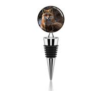 Vacuum Wine Stoppers Stainless Steel Fox in Snow Wine Bottle Stopper with Silicone Seal Reusable Wines Saver Pump Stoppers, Beverage Bottle Stopper, For Party Home Bar Wedding