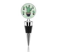 Vacuum Wine Stoppers Stainless Steel Green Cactus Wine Bottle Stopper with Silicone Seal Reusable Wines Saver Pump Stoppers, Beverage Bottle Stopper, For Party Home Bar Wedding