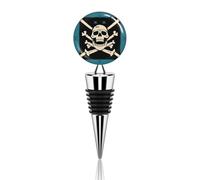 Vacuum Wine Stoppers Stainless Steel Pirate Flag Skull Wine Bottle Stopper with Silicone Seal Reusable Wines Saver Pump Stoppers, Beverage Bottle Stopper, For Party Home Bar Wedding