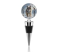 Vacuum Wine Stoppers Stainless Steel Winter Wolf Wine Bottle Stopper with Silicone Seal Reusable Wines Saver Pump Stoppers, Beverage Bottle Stopper, For Party Home Bar Wedding
