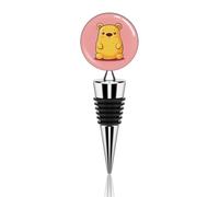 Vacuum Wine Stoppers Stainless Steel Yellow Bear Wine Bottle Stopper with Silicone Seal Reusable Wines Saver Pump Stoppers, Beverage Bottle Stopper, For Party Home Bar Wedding