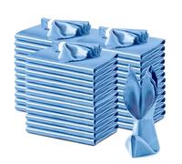 VACVELT 100 Pack Light Blue Satin Napkins 17x17 Inch Wedding Napkins, Scalloped Elegant Dinner Napkins Square Table Napkins Decor, Silky Satin Cloth Napkins for Restaurant Banquet Party, QJFZ40117206