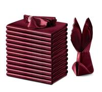 VACVELT 12 Pack Burgundy Satin Napkins 12x12 Inch for Wedding, Scalloped Elegant Dinner Square Table Decor, Silky Cloth for Restaurant Banquet Graduation Party