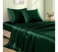 VACVELT 4pcs Emerald Green Satin Sheets King Size Bed Set, 15 Inch Deep Pocket Silky Satin Sheet Set, Soft Satin Bedding Set Cooling & Luxury Bed Sheets, 1 Fitted Sheet + 1 Flat Sheet + 2 Pillowcases