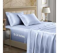 VACVELT 4pcs Extra Deep Pocket Sheets - California King Size, Baby Blue Satin, Ultra Deep Fitted Sheet Set