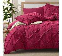 VACVELT 5 Piece Pinch Pleated Duvet Cover King Size Set, Burgundy Pintuck Duvet Cover with Zipper & 8 Ties, Shabby Chic Microfiber Duvet Cover + 2 Pillow Shams + 2 Pillowcases, No Comforter