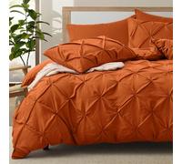 VACVELT 5 Piece Pinch Pleated Duvet Cover King Size Set, Burnt Orange Pintuck Duvet Cover with Zipper & 8 Ties, Shabby Chic Microfiber Duvet Cover + 2 Pillow Shams + 2 Pillowcases, No Comforter
