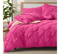 VACVELT 5 Piece Pinch Pleated Duvet Cover King Size Set, No Comforter, Hot Pink Pintuck Duvet Cover with Zipper & 8 Ties, Shabby Chic & Microfiber, 2 Pillow Shams, 2 Pillowcases