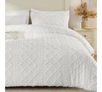 VACVELT 5PCS White Boho Tufted Duvet Cover King Size, Zipper & Ties