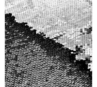 VACVELT Flip Sequin Fabric by The Yard, 1 Yard, Black + Silver | Flip Sequin, 0.2 Inch Big Sequins, Reversible Two-Tone Design, Polyester Mesh, For Graffiti Dress Wedding DIY, Hand Wash Cold