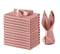 VACVELT Rose Gold Satin Napkins, 12 Pack Elegant Scalloped Dinner Napkins, 17x17 Inch, Silky Satin Cloth, Perfect for Wedding, Banquet, Graduation Party