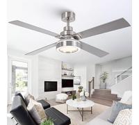 Vaczon 52 Inch Ceiling Fans with Lights and Remote, Modern Ceiling Fans Nickel, 3CCT Dimmable, Timer, Reversible Motor, Indoor & Outdoor Silver Ceiling Fan for Bedroom Living Room Patio - Upgraded