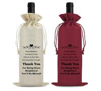 Vadaka 2PCS Farewell Gift for Neighbors Moving Away Neighbors Gifts Wine Gift Bags Housewarming Gifts for Neighbor Thank You Keepsake for Neighbor House Warming Welcome Appreciation Wine Bottle Bag
