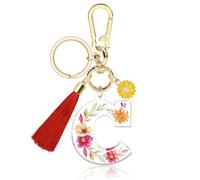 Vadaka Cute Tassel Flowers Initial Keyring for Women Girls Pink Keyring for Backpack Keyrings for Kid Girls Birthday Gift(C