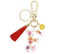 Vadaka Cute Tassel Flowers Initial Keyring for Women Girls Pink Keyring for Backpack Keyrings for Kid Girls Birthday Gift(F