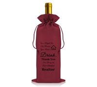 Vadaka Wine Bag for Realtor Thank You Present for Realtor Real Estate Agent Closing Gift Housewarming Present for Salesman Retirement Reusable Wine Bottle Covers Funny Drawstring Wine Bag