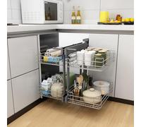 VADANIA Blind Corner Pull Out Organizer, 900mm Left/Right Compatible | 2-tier pull-out basket, 900mm cabinet fit, soft-close, bottom mount, left/right compatible, durable steel build.